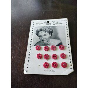 4/$20 Vtg Prevue Movie Star Buttons 11 Red Plastic Store Card, Jane Wyatt 3/8"